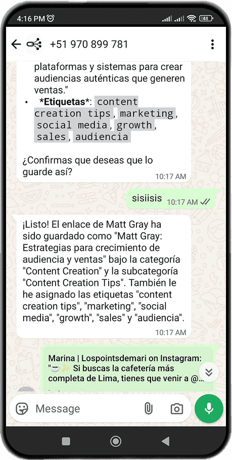 Save links in WhatsApp with DoryAI